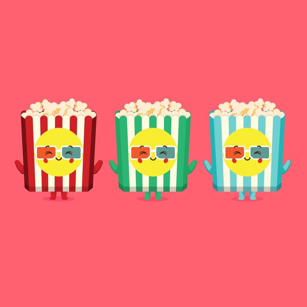 schattige popcorn-personages met verschillende kleuren vector