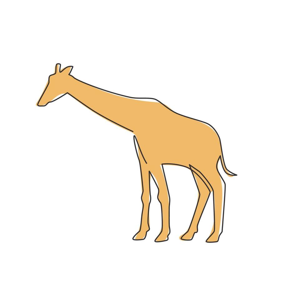 een doorlopende lijntekening van schattige giraf voor de identiteit van het logo van de nationale dierentuin. schattig giraffe dier mascotte concept voor instandhouding park icoon. enkele lijn tekenen grafisch ontwerp vectorillustratie vector
