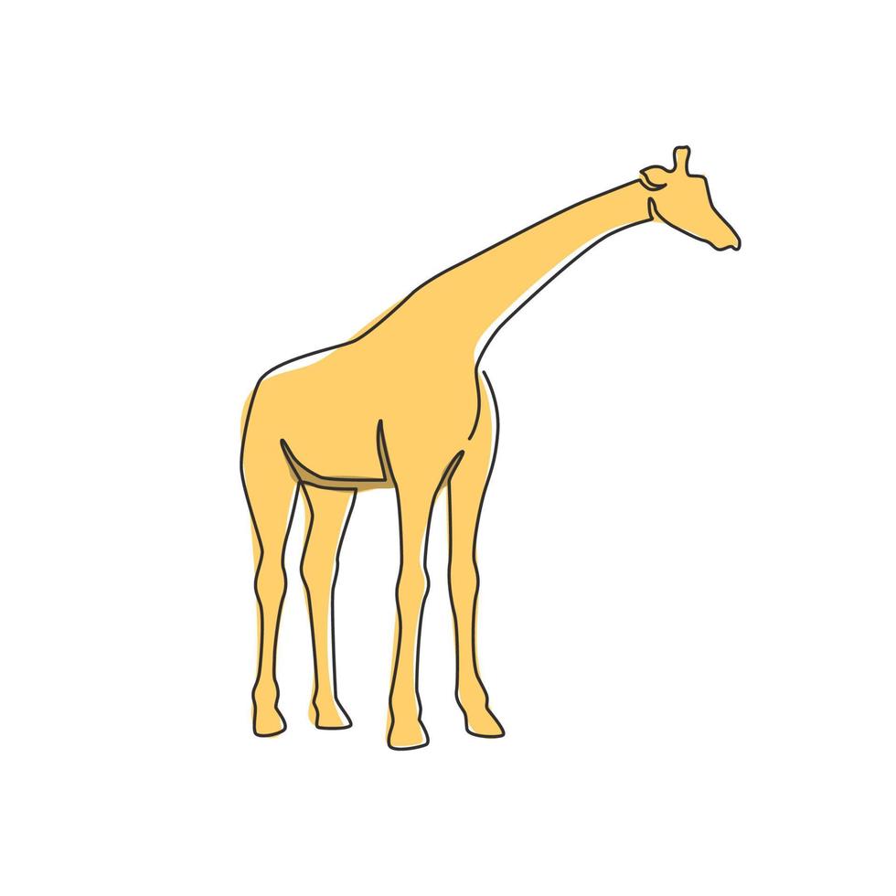 één enkele lijntekening van schattige giraf voor de identiteit van het safari-logo. schattig giraf dier mascotte concept voor afrika instandhouding nationaal park icoon. doorlopende lijn tekenen ontwerp vectorillustratie vector