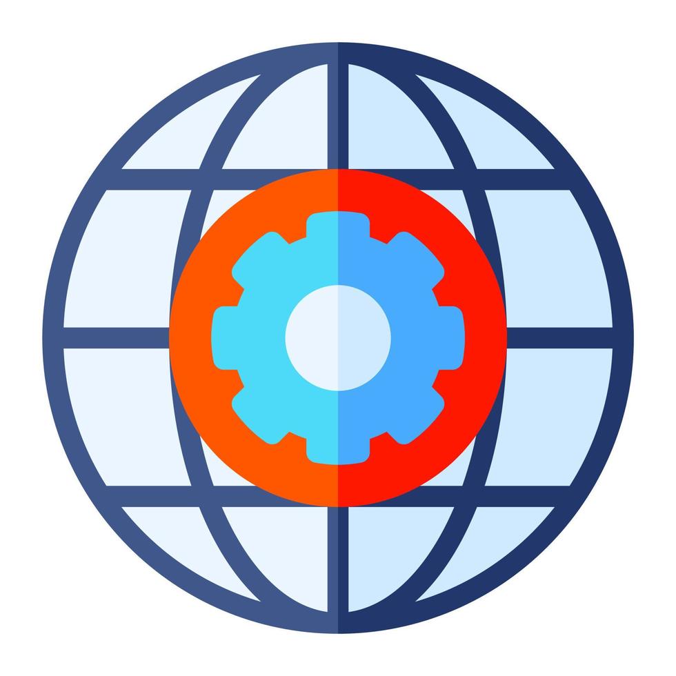 geïsoleerd internet instellingen in vlak icoon Aan wit achtergrond. netwerk, wereldbol, tandrad, opties, configuratie vector