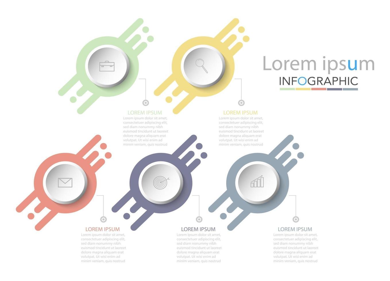 minimale tijdlijn cirkel infographic sjabloon vijf opties of stappen. vector