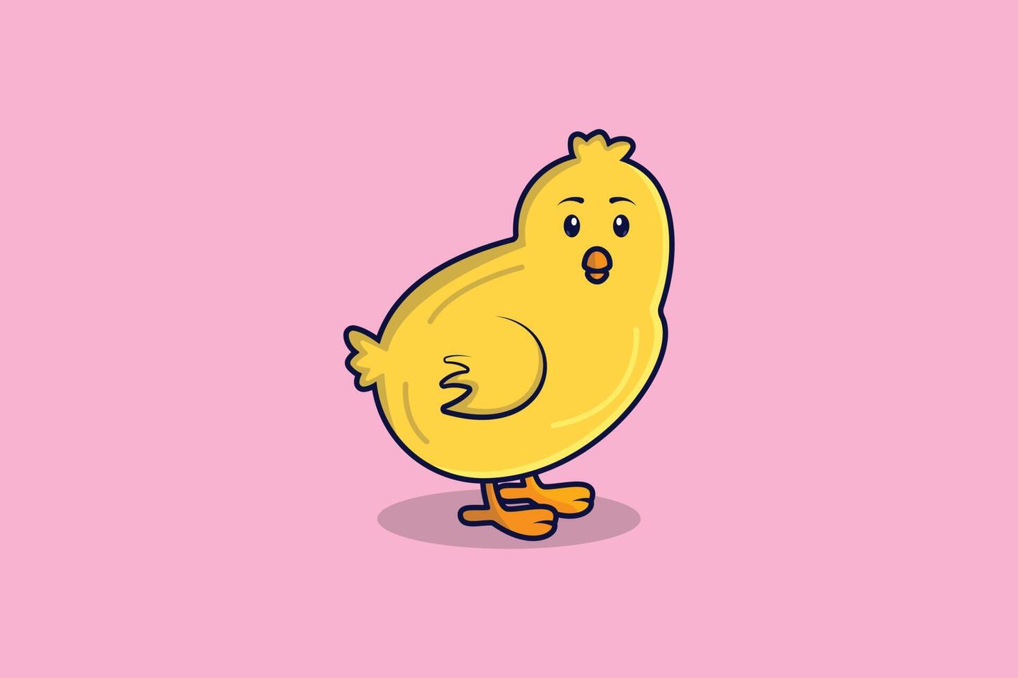 schattig tekenfilm baby kip vector illustratie. dier natuur icoon concept. grappig geel kuikens in gemakkelijk kawaii stijl vector ontwerp met schaduw Aan roze achtergrond.