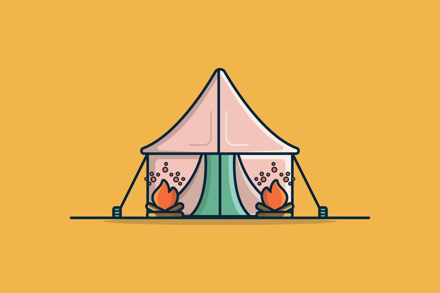 camping tenten met kampvuur vector illustratie. wandelen en natuur icoon concept. tent camping in buitenshuis reizen vector ontwerp voor natuur toerisme, reis, avontuur.