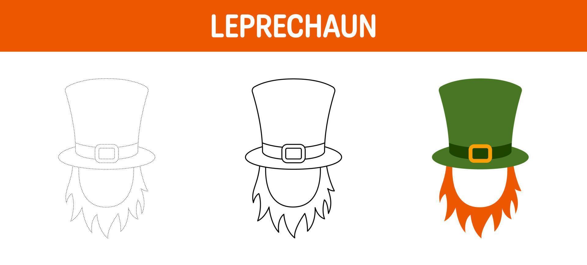 elf van Ierse folklore hoed met baard traceren en kleur werkblad voor kinderen vector