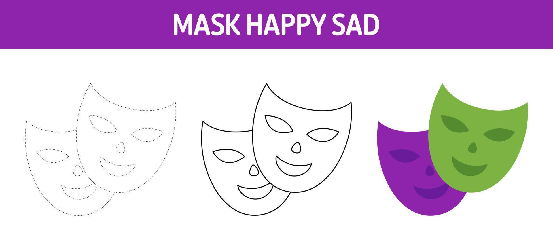 masker gelukkig verdrietig traceren en kleur werkblad voor kinderen vector