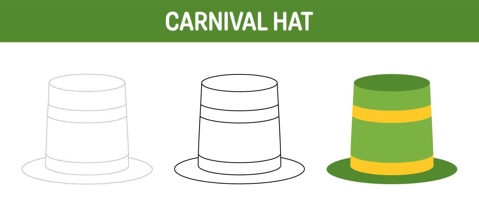 carnaval hoed traceren en kleur werkblad voor kinderen vector
