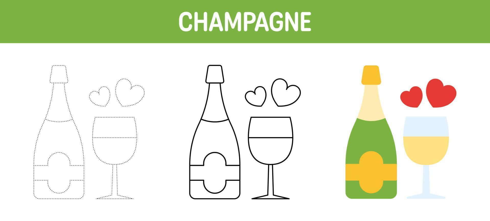 Champagne traceren en kleur werkblad voor kinderen vector