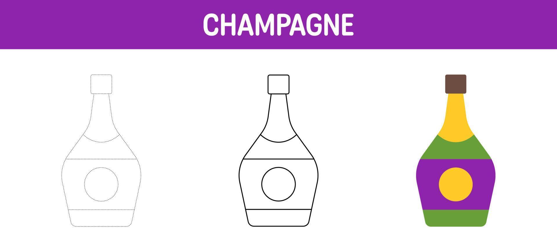 Champagne traceren en kleur werkblad voor kinderen vector