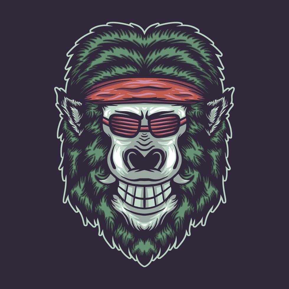 Gorilla hoofd dragen een hoofdband en bril vectorillustratie vector