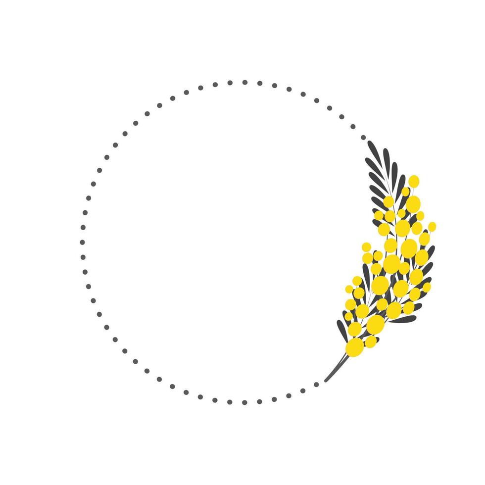 minimalistische ronde kader met een mimosa. een kader met botanisch motieven. vector illustratie