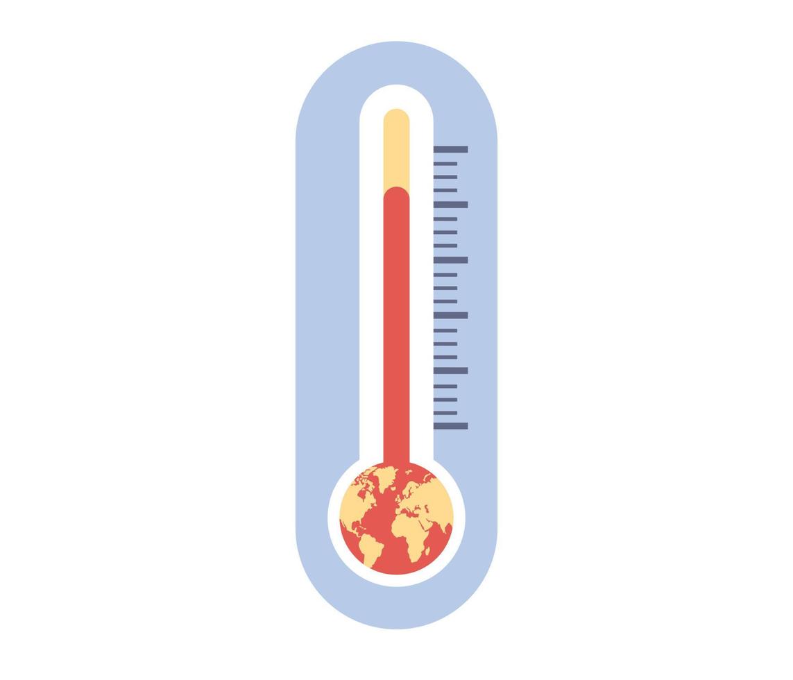 globaal opwarming thermometer met planeet aarde. klimaat Wijzigen. ecologie gevaren, lucht vervuiling. vector vlak illustratie