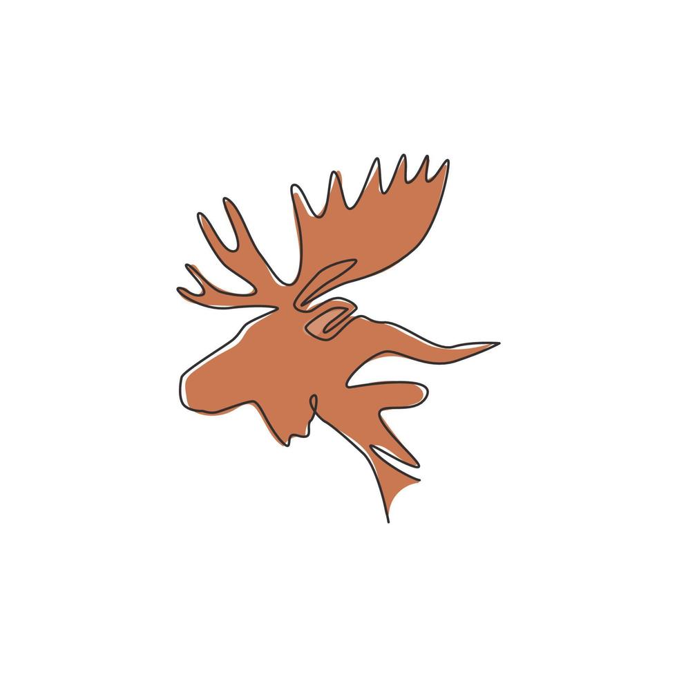 enkele doorlopende lijntekening van stevige elandkop voor logo-identiteit. bok dierlijk mascotte concept voor nationaal dierentuin icoon. een lijn tekenen grafisch ontwerp vectorillustratie vector