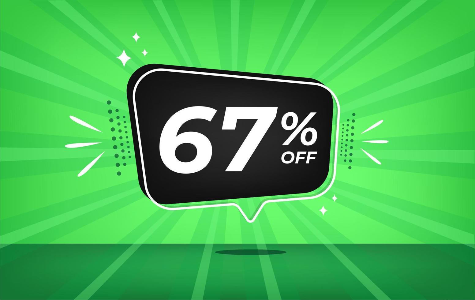 67 procent uit. groen banier met zevenenzestig procent korting Aan een zwart ballon voor mega groot verkoop. vector