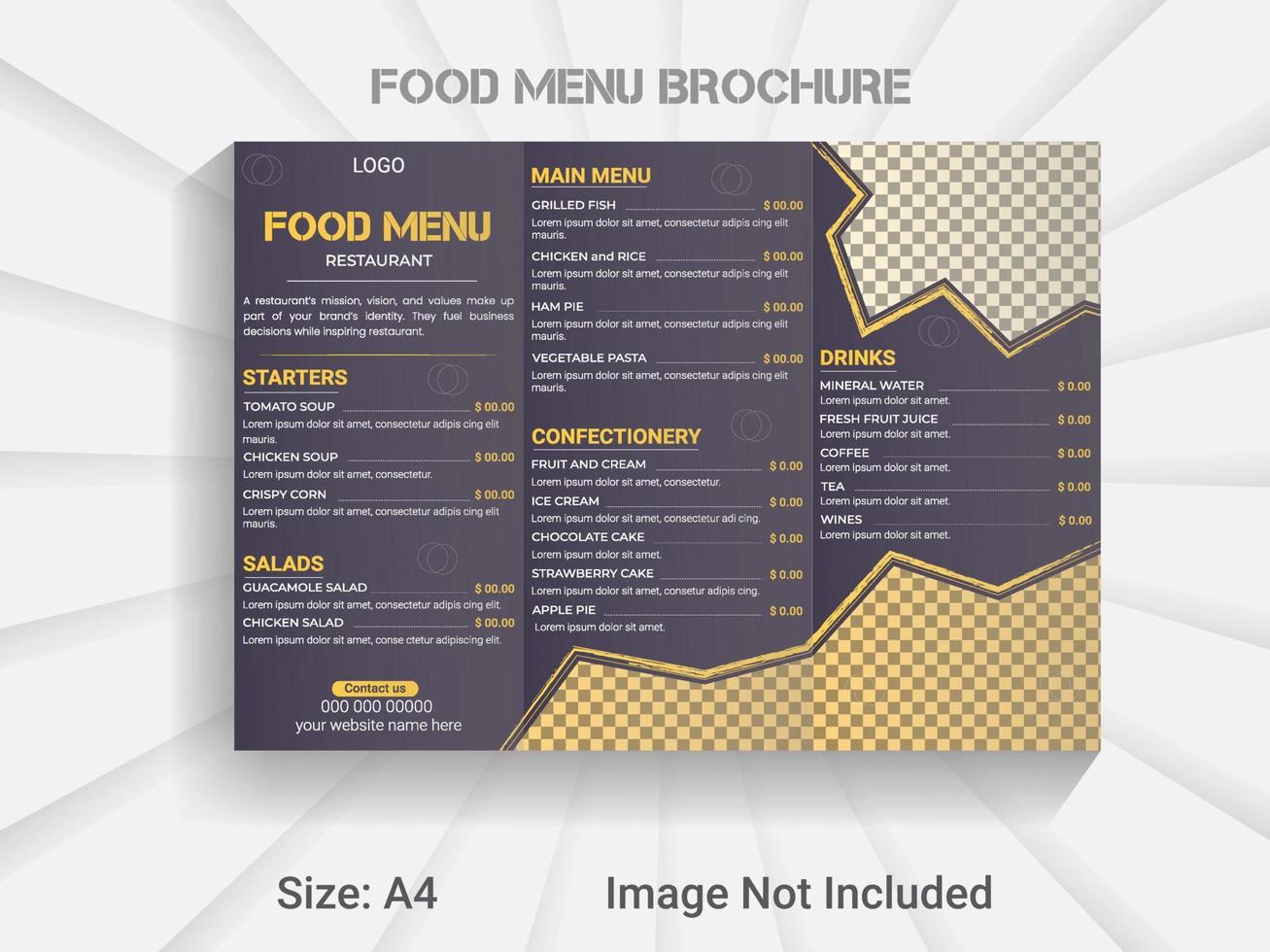 a4 grootte drievoud brochure nieuw jaar voedsel menu sjabloon. modern vector restaurant menu ontwerp indeling.