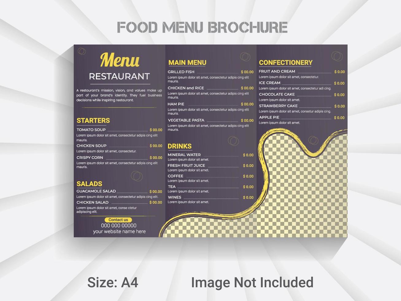 a4 grootte drievoud brochure nieuw jaar voedsel menu sjabloon. modern vector restaurant menu ontwerp indeling.