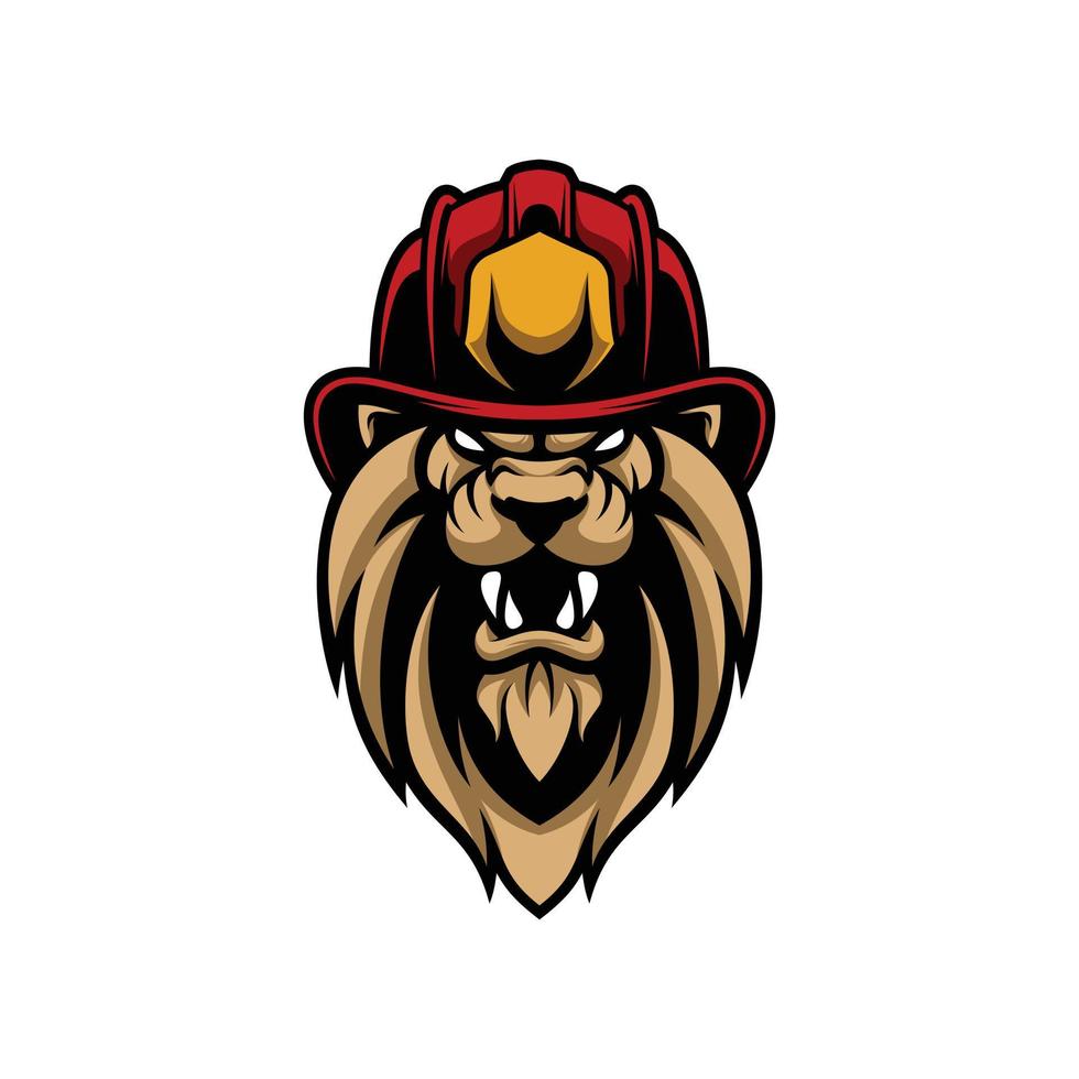 leeuw brandweerman mascotte logo ontwerp vector