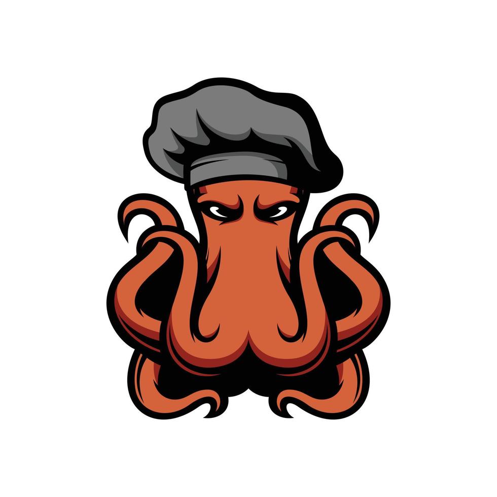 Octopus chef mascotte logo ontwerp vector