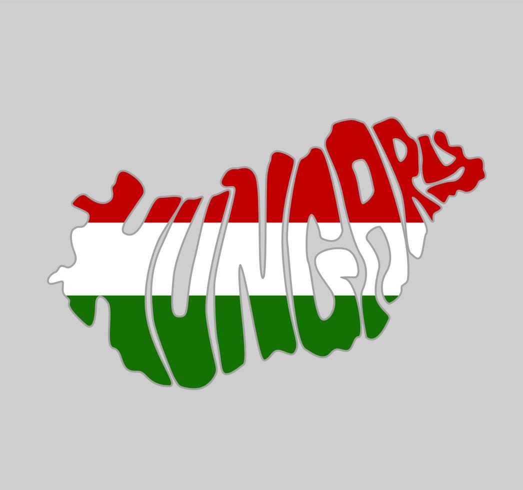 Hongarije kaart belettering met nationaal vlag. Hongarije geschreven in kaart vorm geven aan. vector