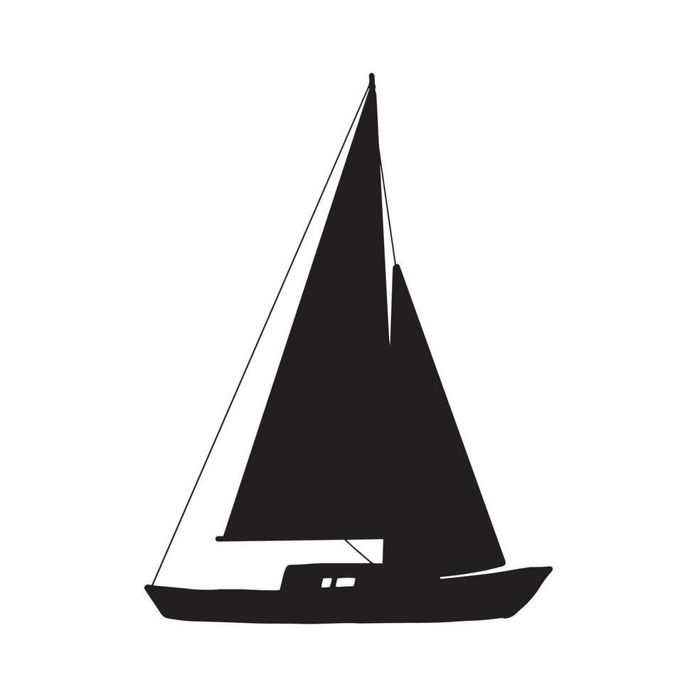 visvangst boot zwart silhouet. klein schepen in vlak ontwerp. kind speelgoed- stijl. vector illustratie Aan wit achtergrond