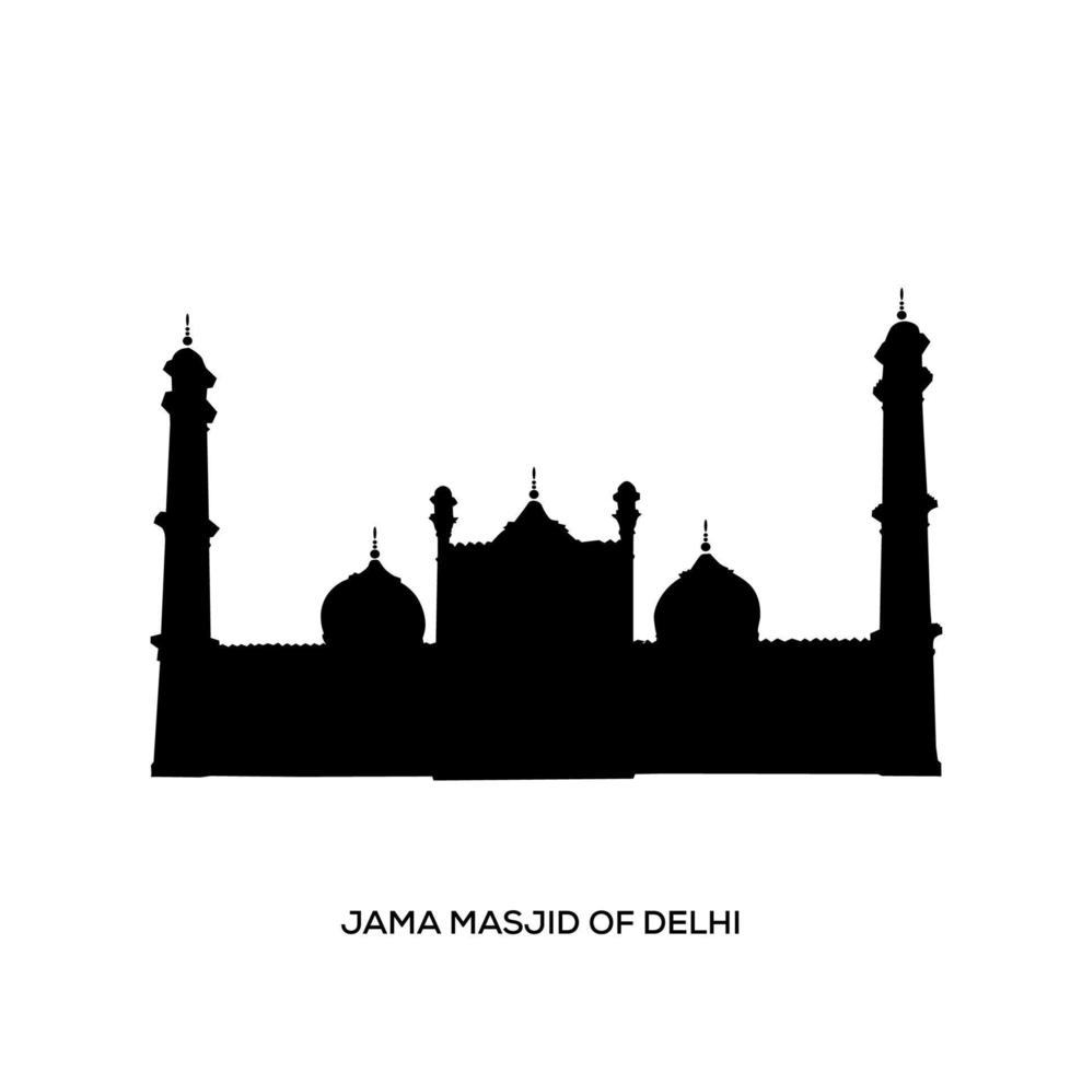 jama masjid silhouet in zwart kleur. jama masjid Delhi zwart icoon. vector