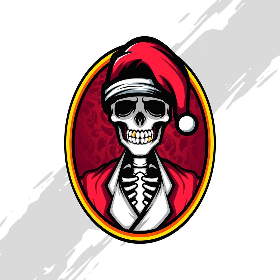 portret van verschrikking thema Kerstmis schedel Aan rood achtergrond en gouden kader vector
