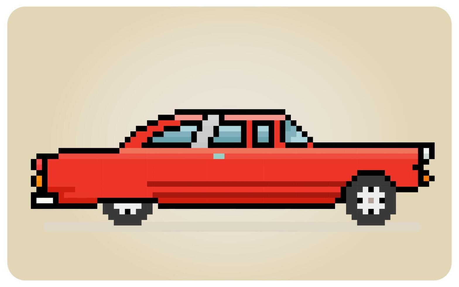 8 beetje pixel klassiek auto's. vector illustratie van wijnoogst auto kruis steek patroon.