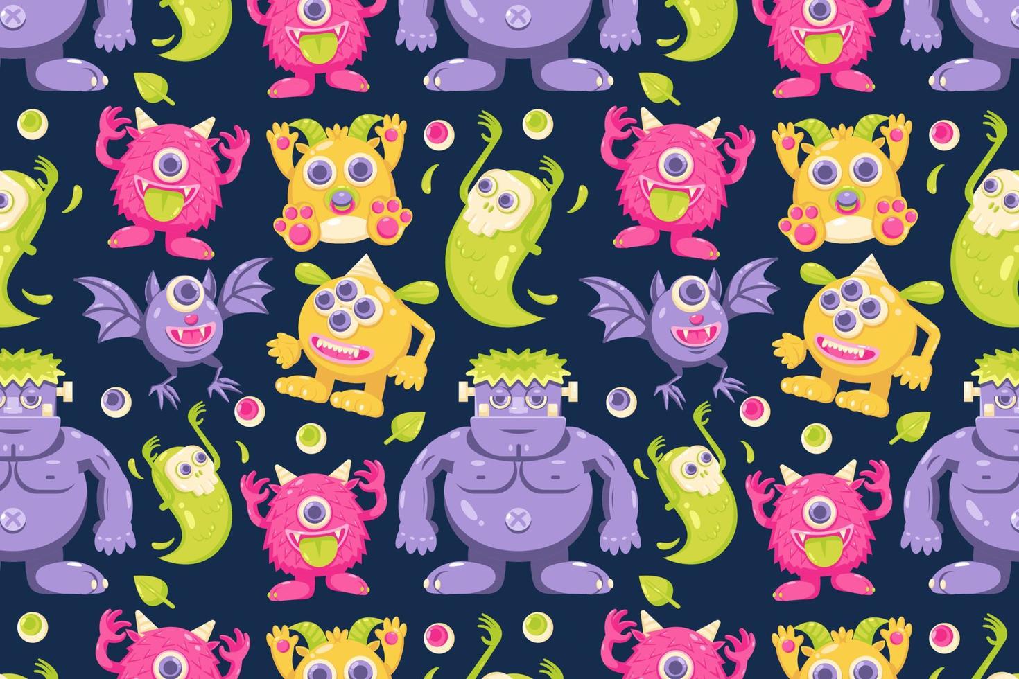 schattig monsters. patronen van zombies, vleermuizen, demonen en geesten vector