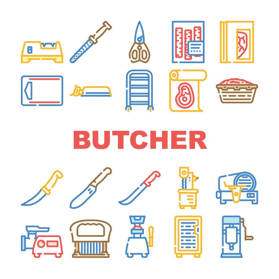 slager vlees voedsel rundvlees slagerij pictogrammen reeks vector