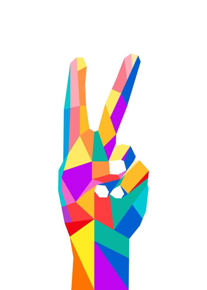 vrede vinger hand- symbool illustratie vector handen omhoog knal kunst, wpap stijl meetkundig speels, plezier, kleurrijk bewerkbare