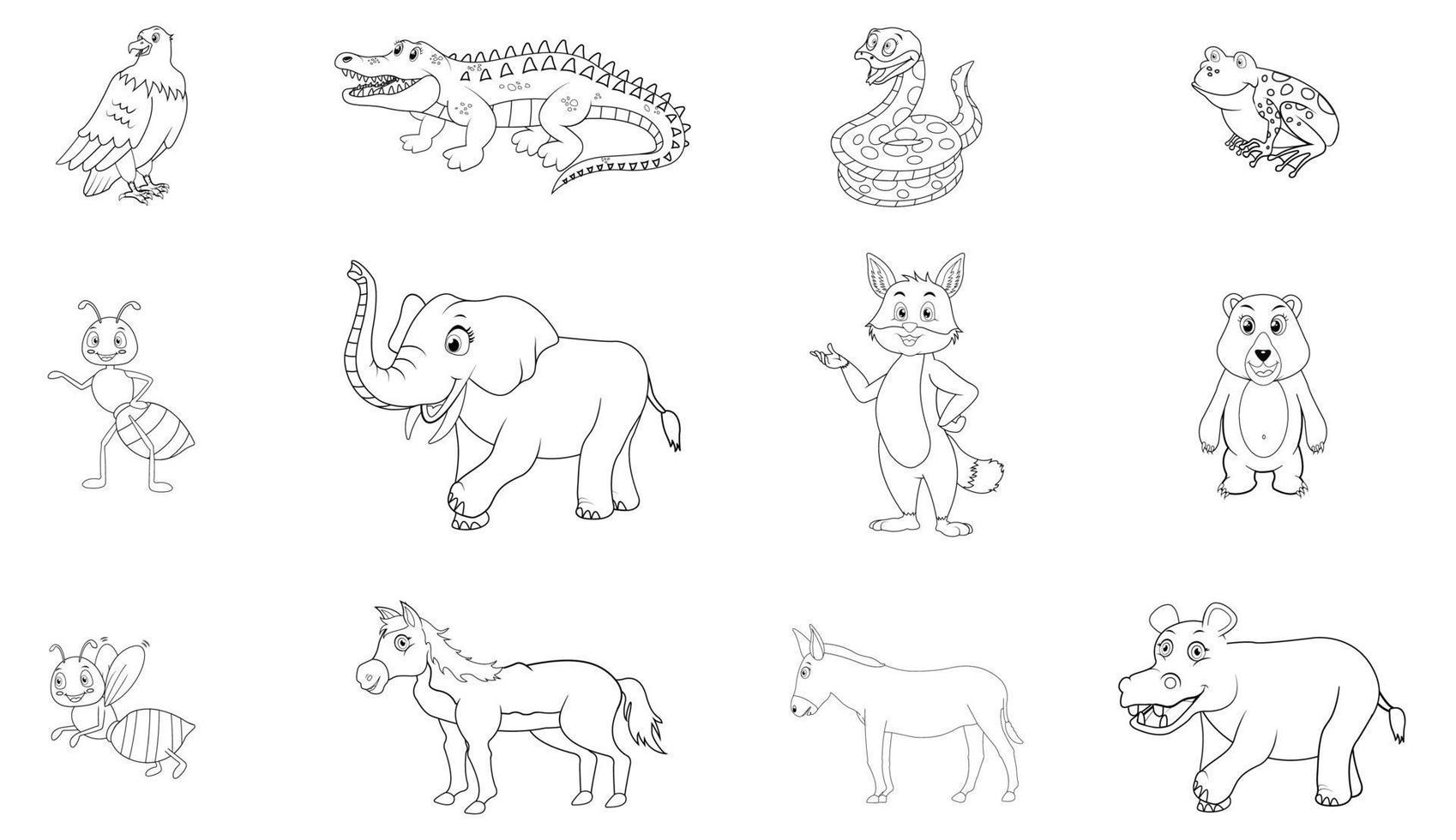 populair wild leven dieren dun lijn kunst pictogrammen reeks geïsoleerd Aan een wit achtergrond vector