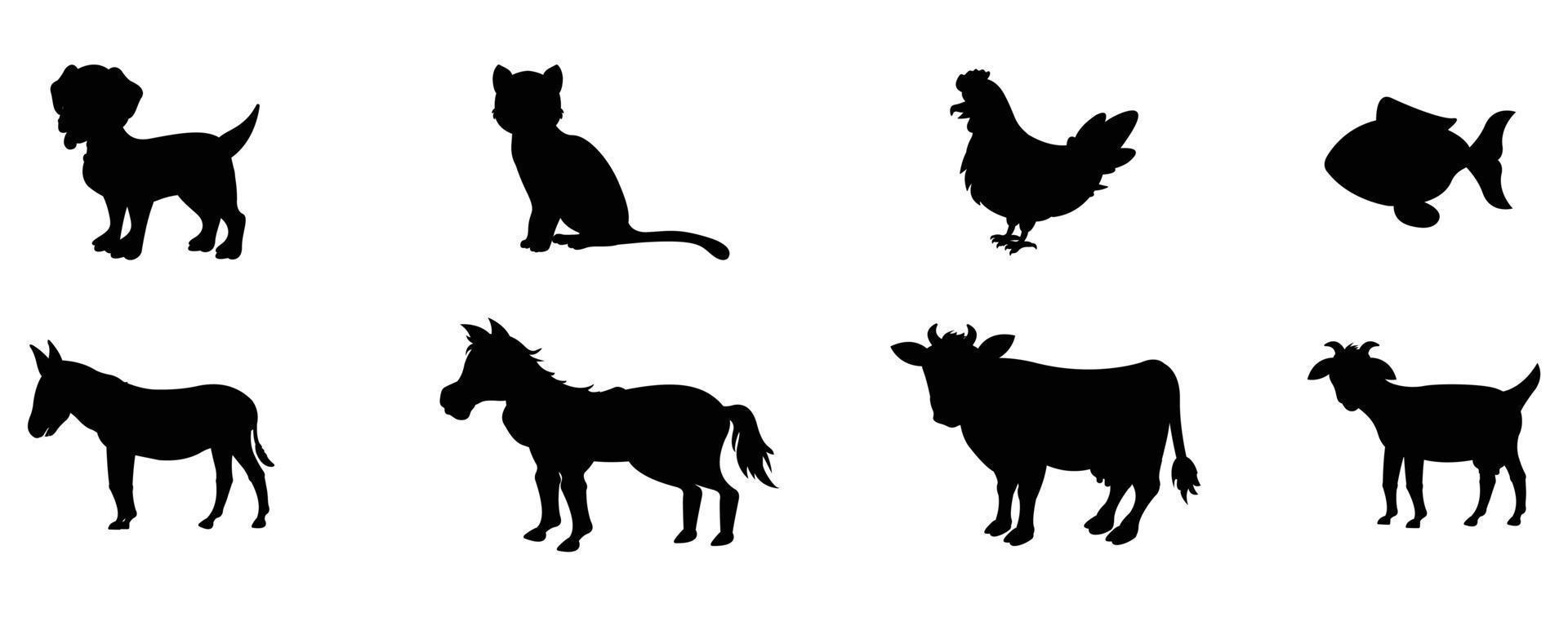 verschillend boerderij dieren silhouetten reeks vector illustratie geïsoleerd Aan een wit achtergrond