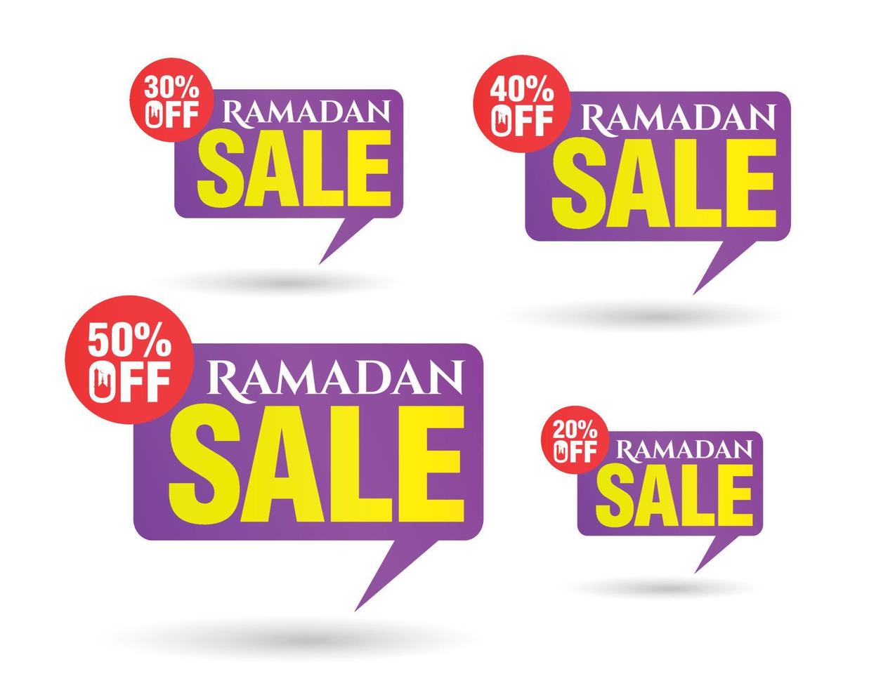 Ramadan uitverkoop rood bubbel label reeks 20, 30, 40, 50 uit korting vector