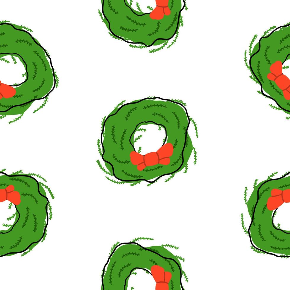 Kerstmis krans naadloos patroon in tekenfilm vlak stijl geïsoleerd Aan wit achtergrond. vector illustratie.