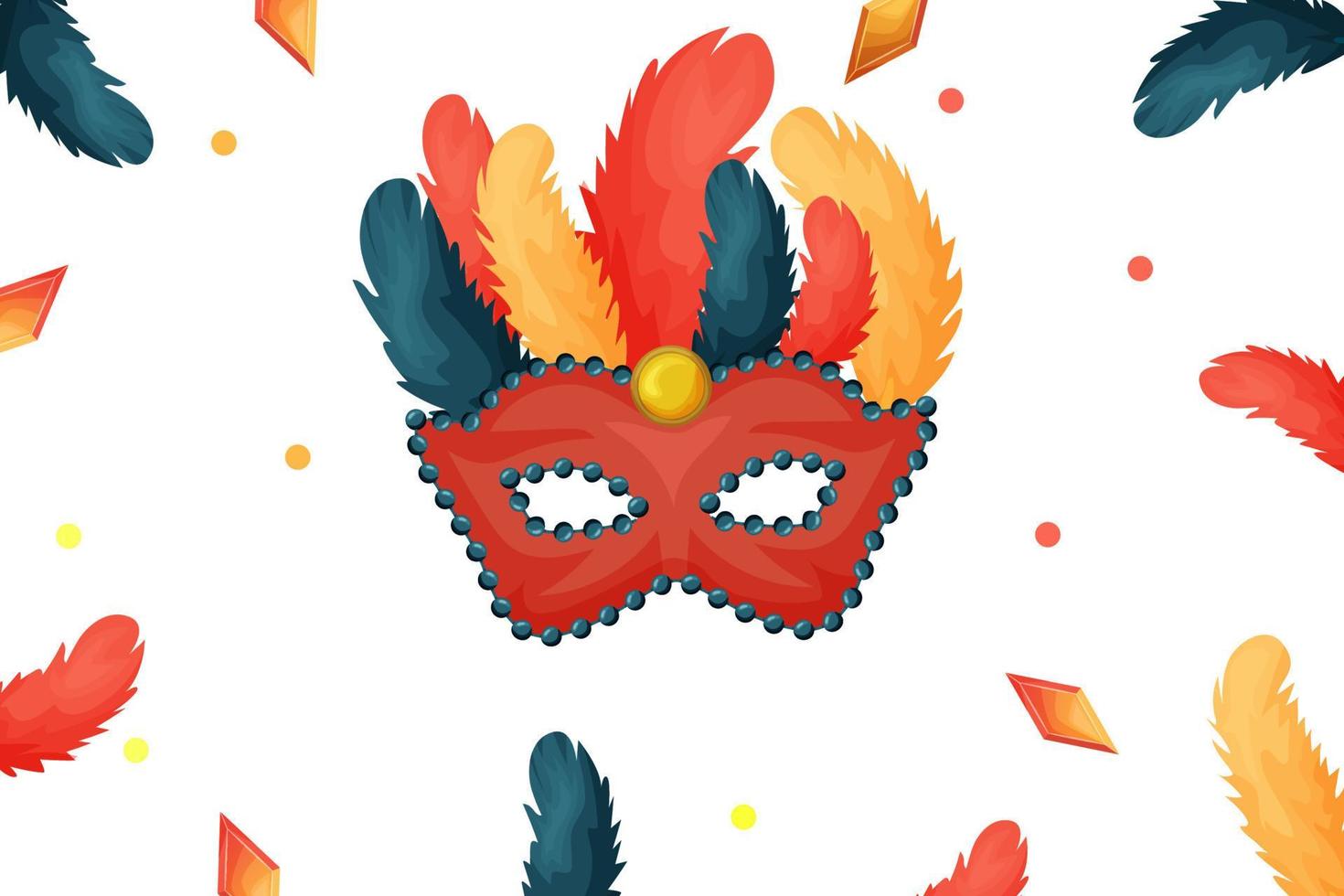 Purim Joods carnaval viering illustratie concept. masker met stenen en confetti. banier sjabloon voor web ontwerp, toepassingen. vector