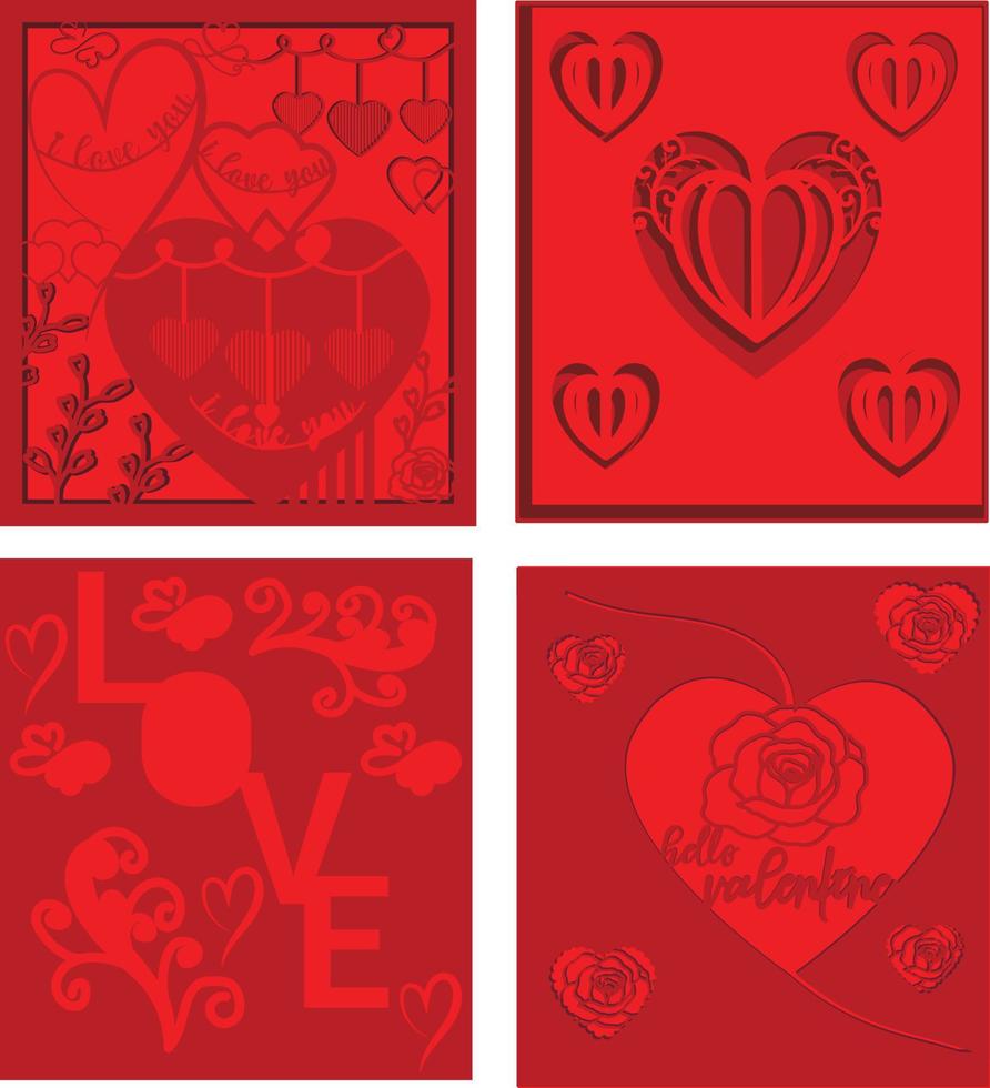 3 laag rood Valentijnsdag dag geschenk kaart illustratie bundel vector