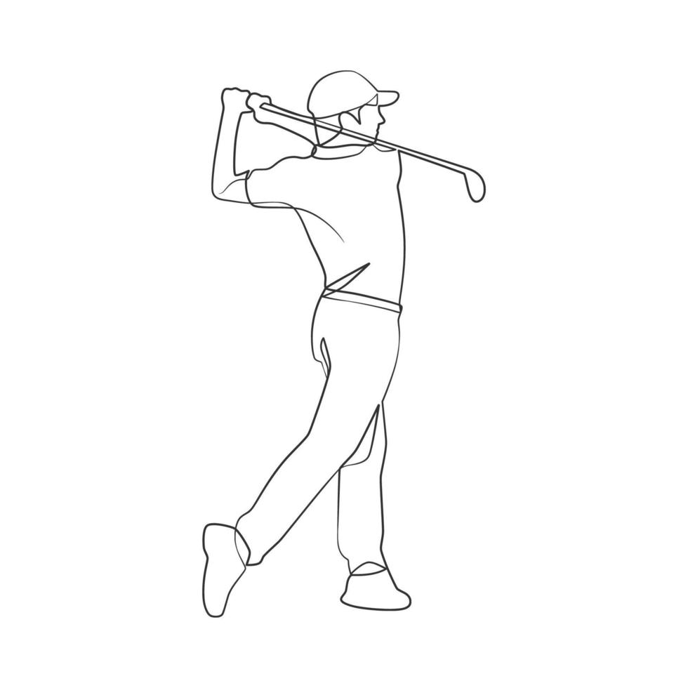 doorlopend lijn tekening van golfspeler vector