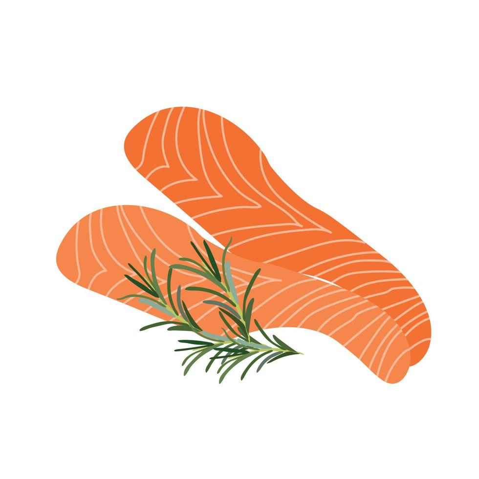 vers Zalm deel, steak met rozemarijn geïsoleerd Aan wit achtergrond vector illustratie