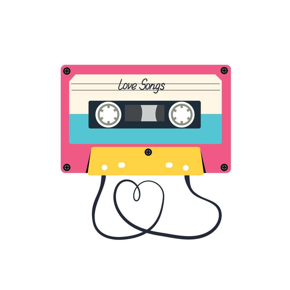 audio cassette plakband liefde liedjes geïsoleerd Aan een wit achtergrond. modieus 80s 90s vector illustratie.