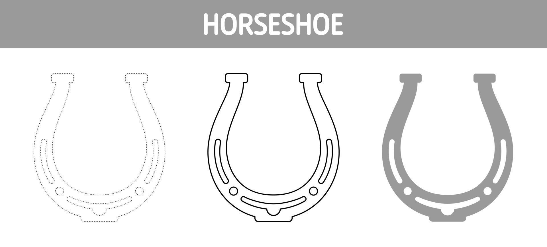 hoefijzer traceren en kleur werkblad voor kinderen vector
