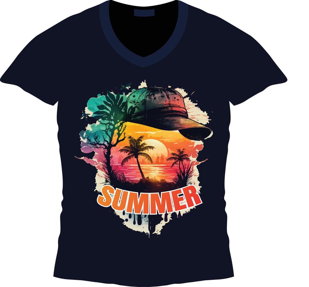 zomer vector t-shirt ontwerp sjabloon, zomertijd natuur vakantie retro wijnoogst stijl