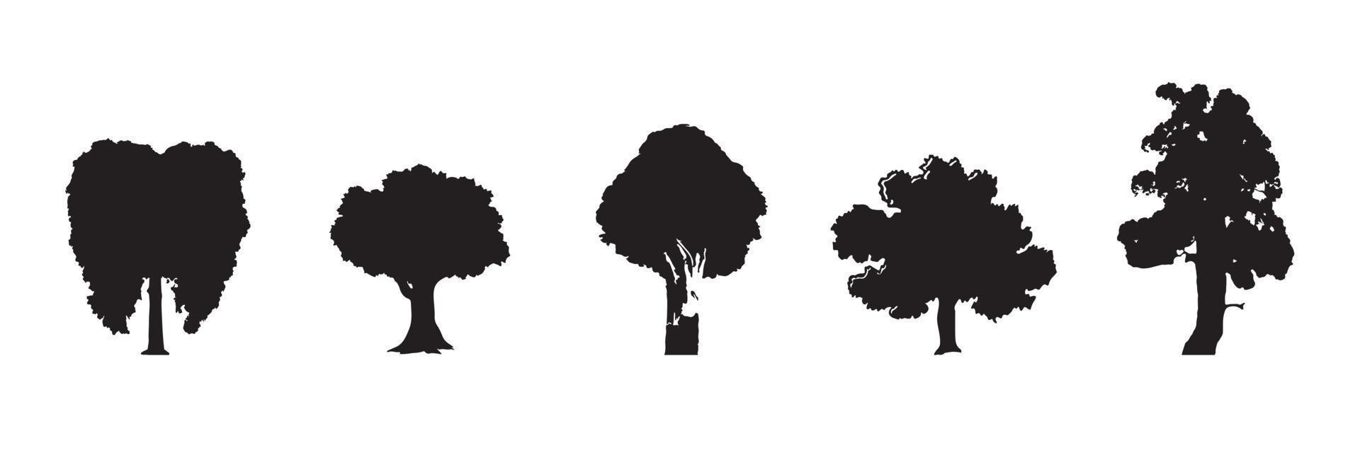 set van bomen silhouet geïsoleerd op een witte achtergrond vector