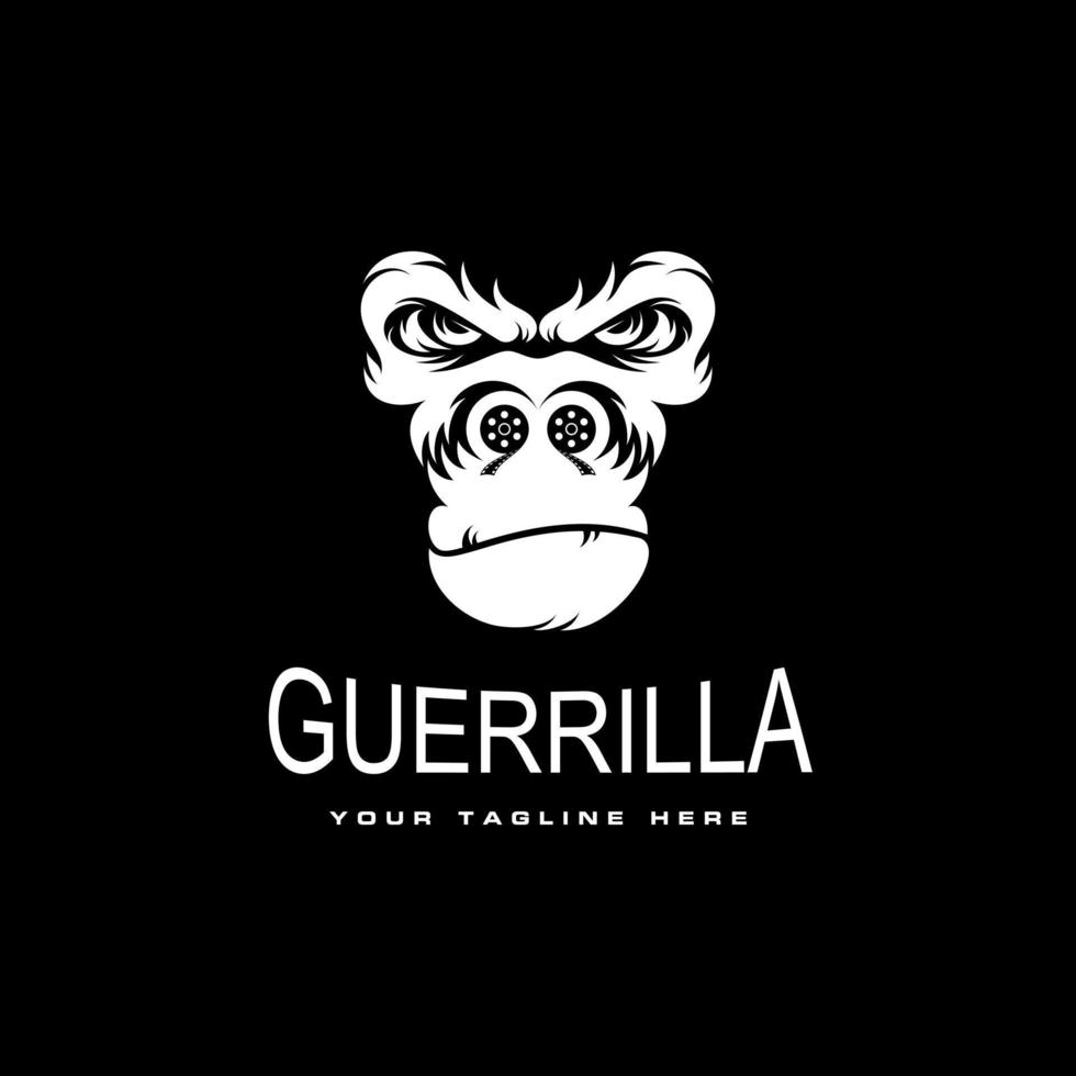 illustratie van gorilla hoofd in boos uitdrukking met film rollen Aan neus- beeld grafisch icoon logo ontwerp abstract concept vector voorraad. kan worden gebruikt net zo een symbool geassocieerd met dier of film
