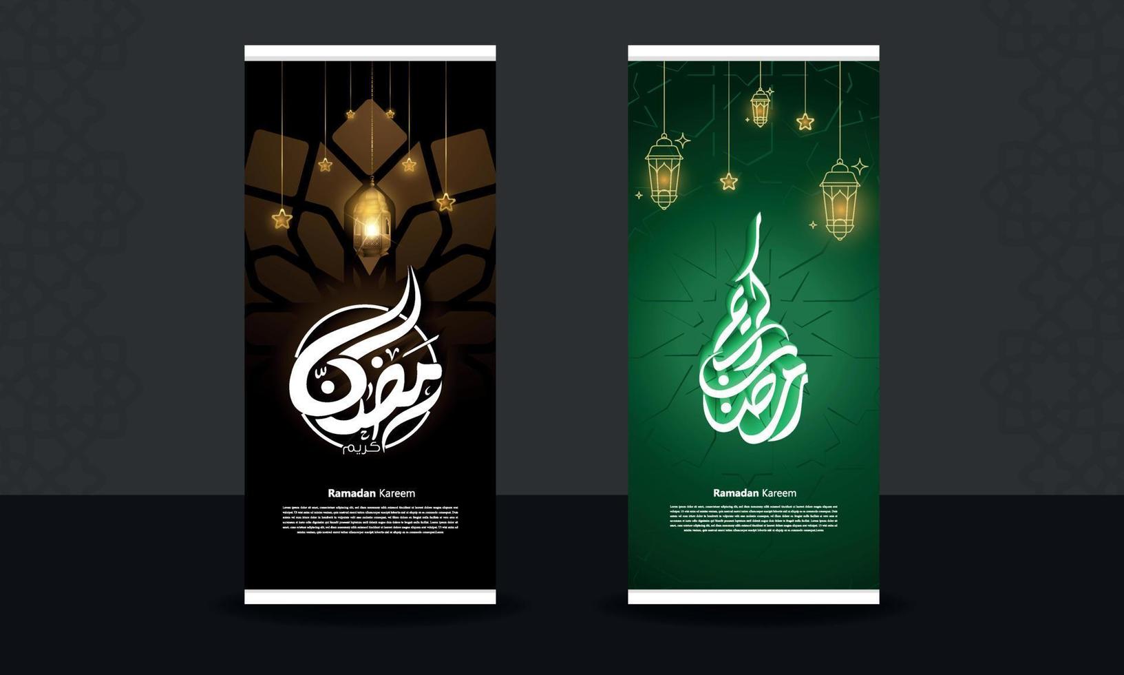 Islamitisch oprollen Ramadan kareem in Arabisch schoonschrift hartelijk groeten, ontwerp sjabloon vector