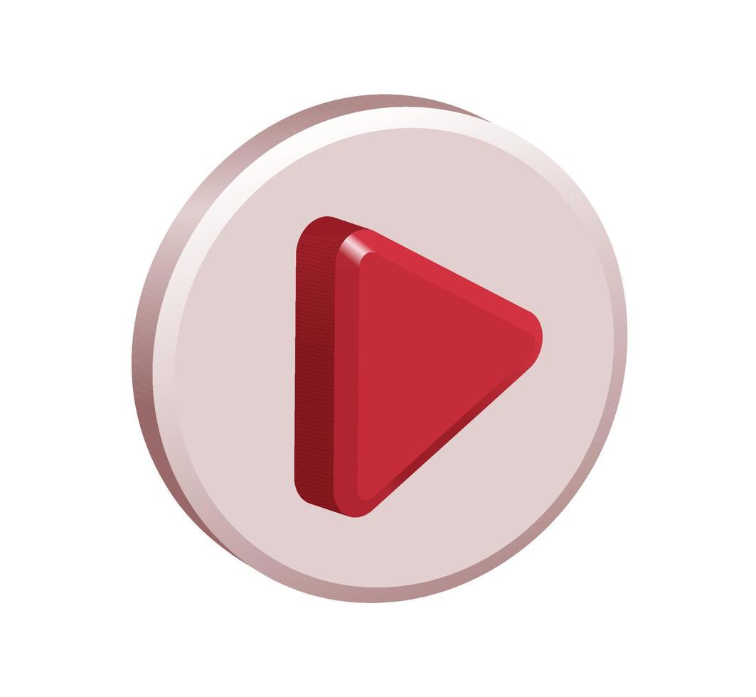 3d sociaal media Speel video in achtergrond. 3d rood ronde Speel knop voor begin multimedia speler concept van video, audio afspelen. 3d multimedia speler knop icoon renderen vector illustratie