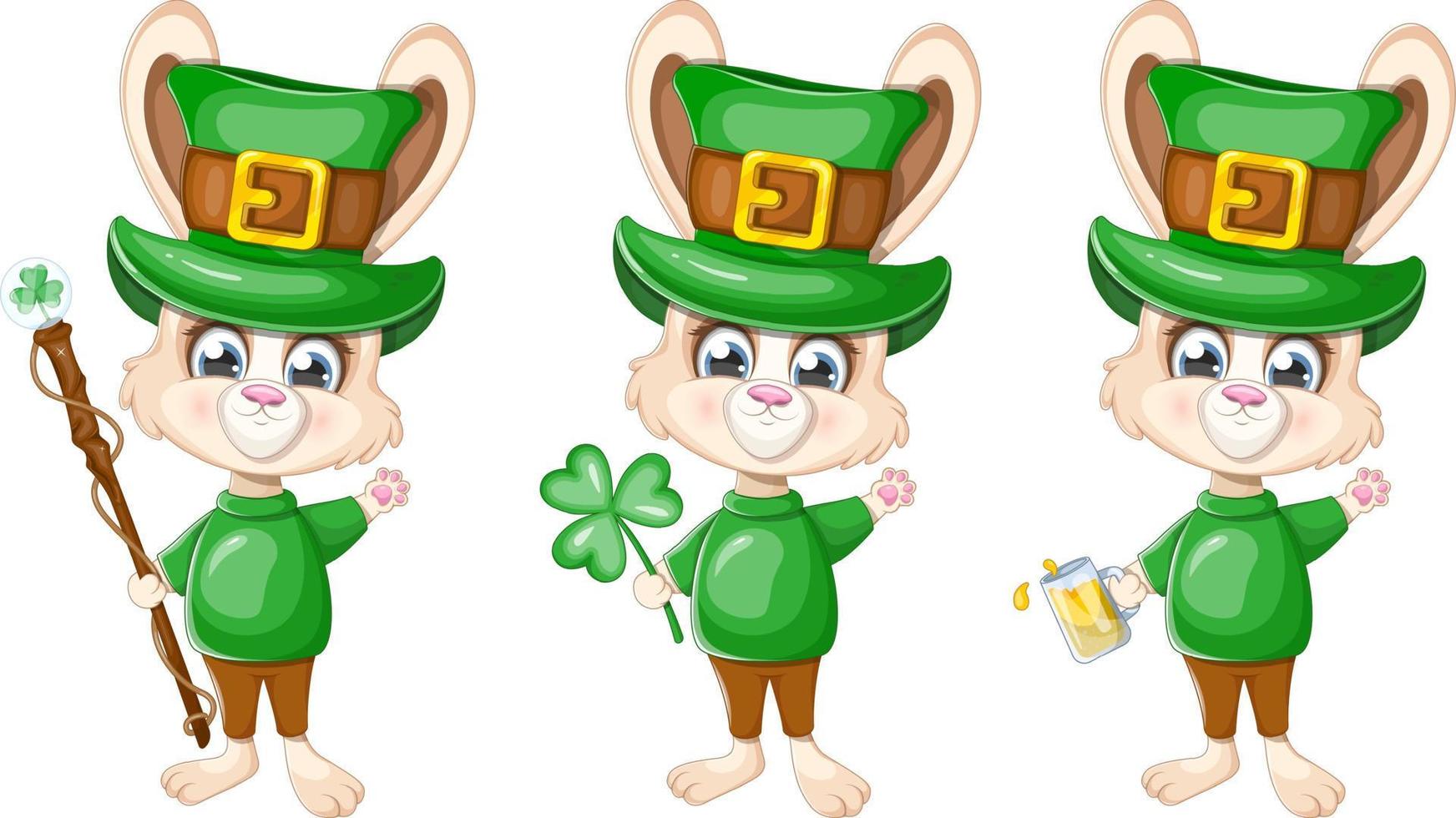 verzameling van schattig konijntjes voor st. Patrick dag kaarten vector