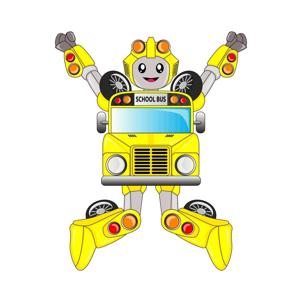 school- bus robot karakter, vector, bewerkbaar, perfect voor strips, illustraties, kleur boeken, stickers, affiches, websites, het drukken en meer vector