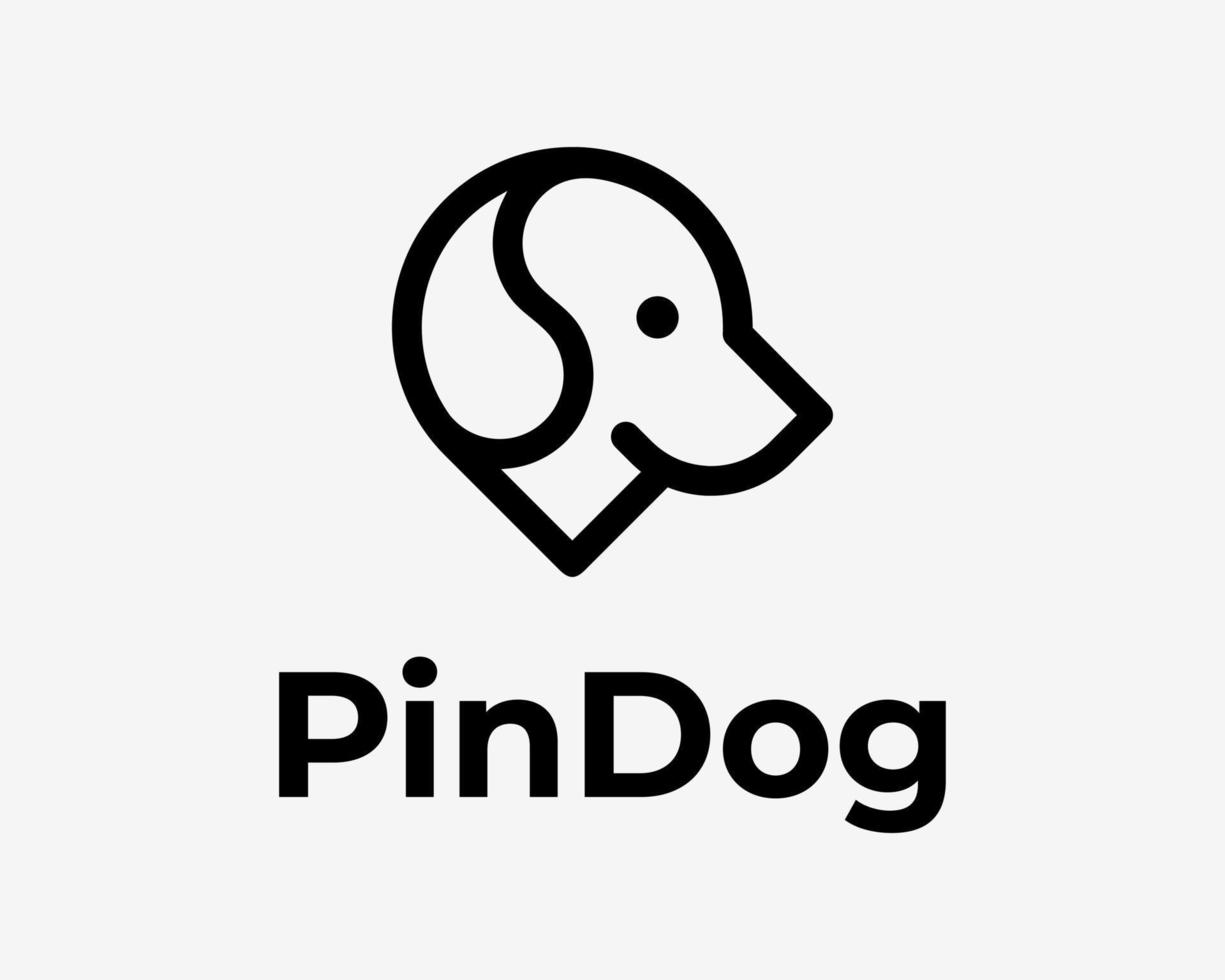 schattig puppy hond hoektand hoofd gezicht met pin kaart plaats label lijn kunst minimalistische vector logo ontwerp