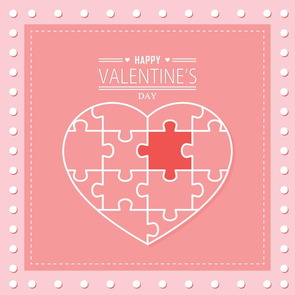 gelukkig valentijnsdag dag kaart. stukken op elkaar afgestemd decoupeerzaag met hart vorm geven aan. vector