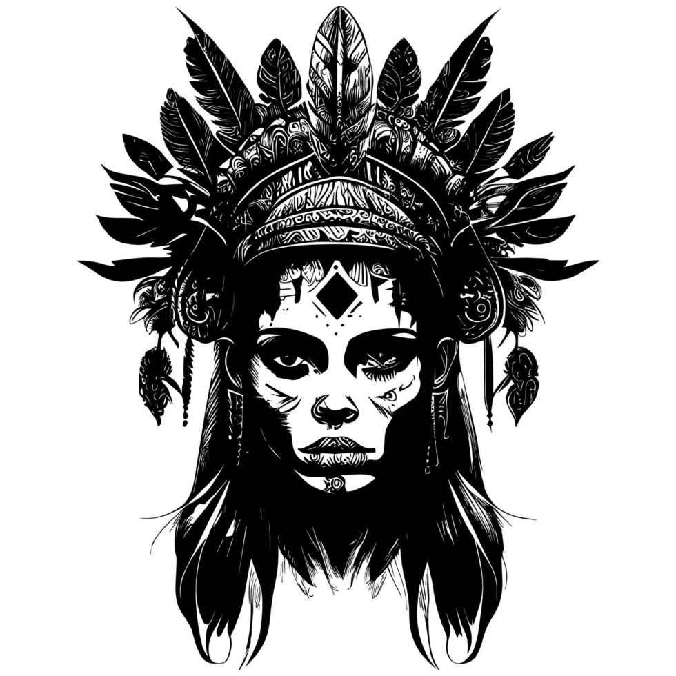een Indisch meisje hoofd tatoeëren is een mooi en ingewikkeld ontwerp dat beeldt af de gezicht van een jong vrouw versierd in traditioneel kleding vector