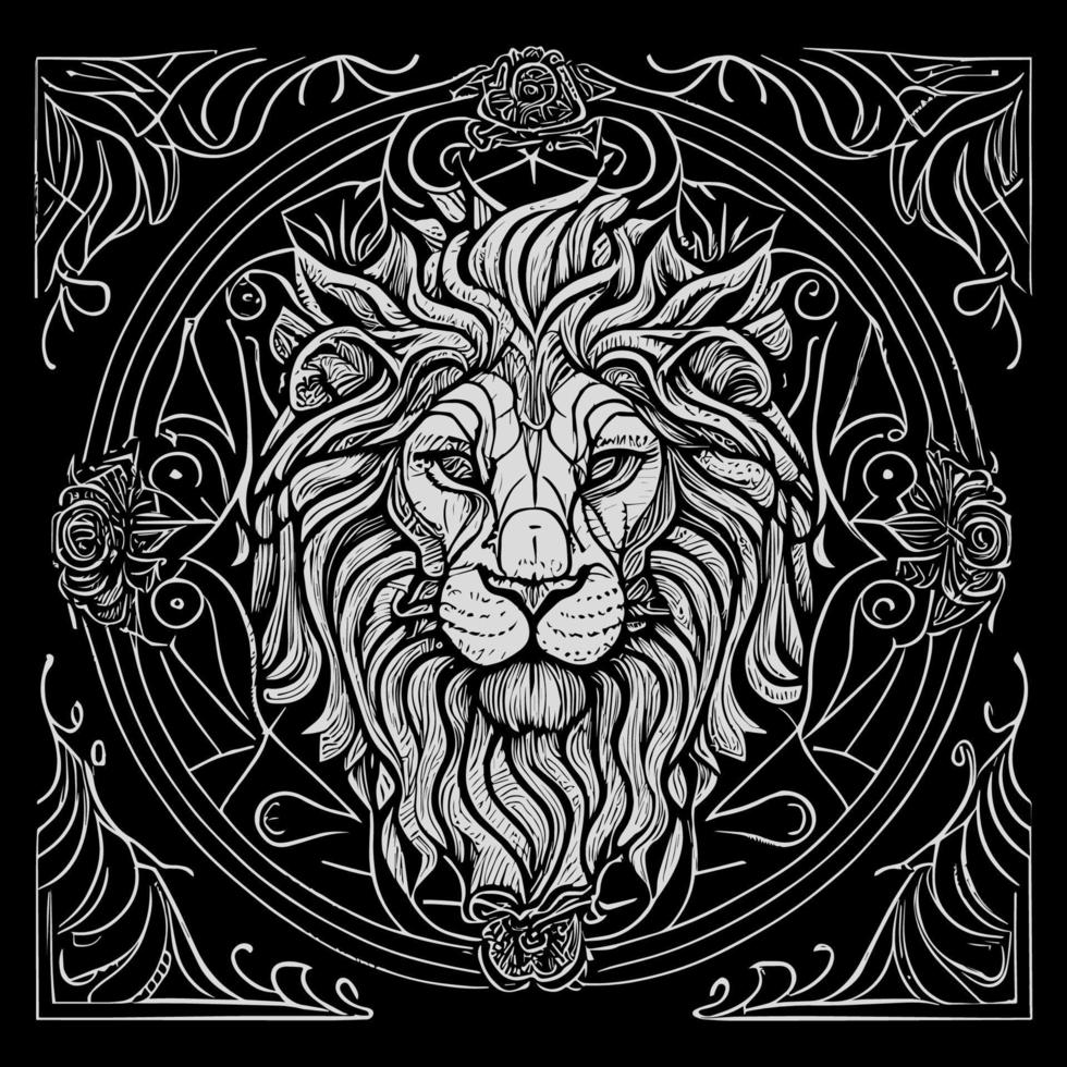 deze opvallend illustratie Kenmerken de majestueus hoofd van een leeuw, vastleggen haar rauw macht en schoonheid. de ingewikkeld details maken het een waar meesterwerk, oproepen tot een zin van sterkte en wreedheid vector